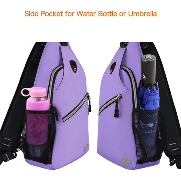 Purple Sling Backpack, Multipurpose Crossbody Shoulder Bag Travel Hiking Daypack - Picture 6 of 6